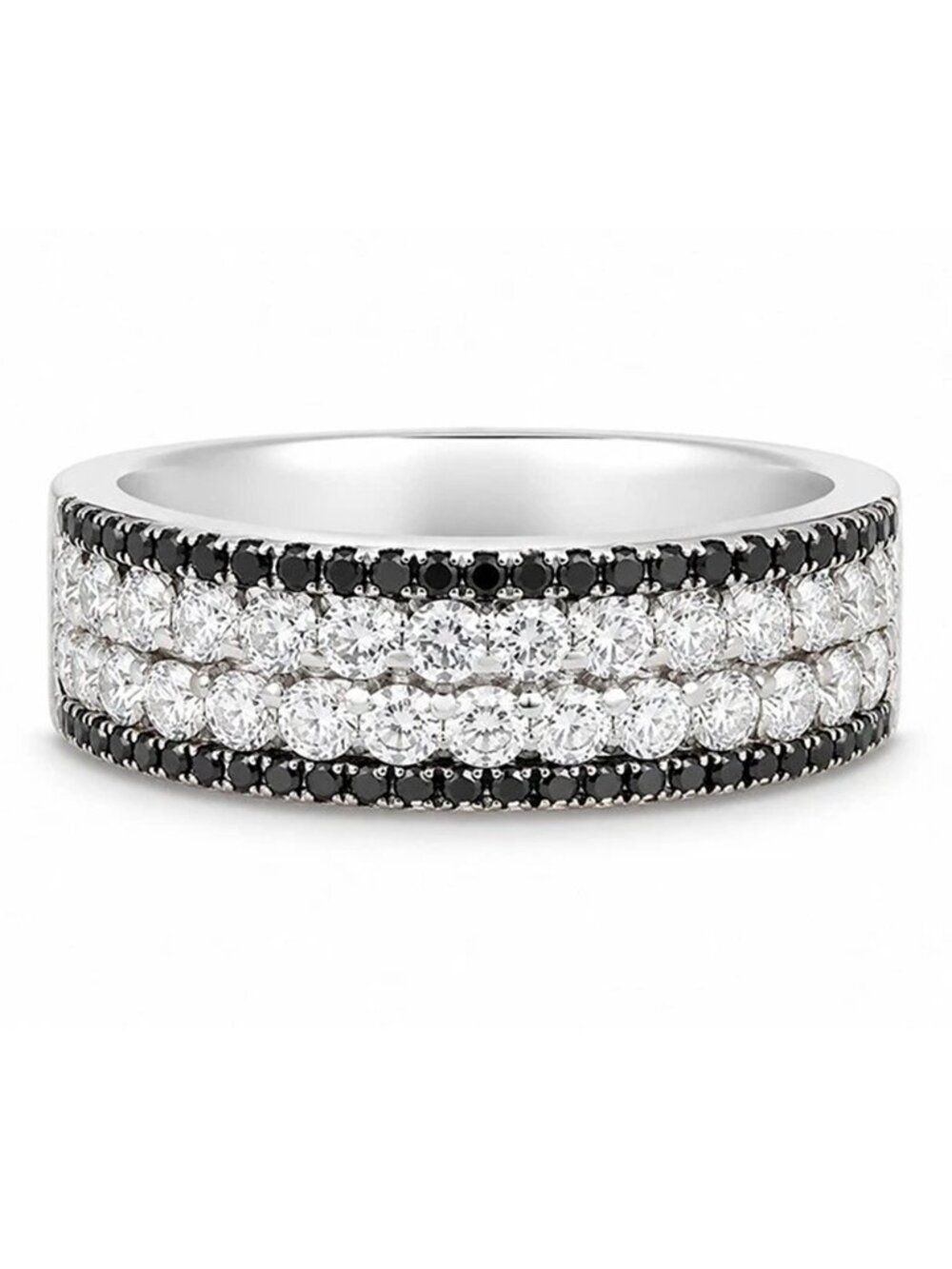 Genuine 1.04 Cts Black & White Diamonds Ring 18k White Gold